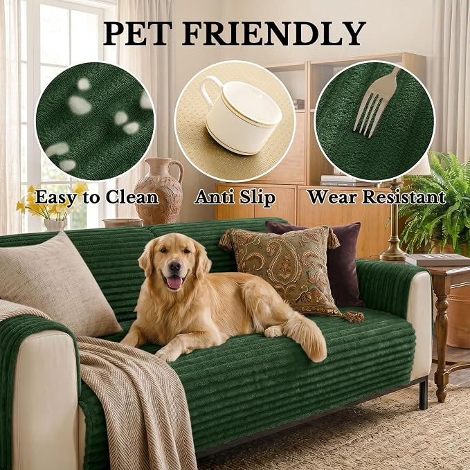 Smiry Waterproof Couch Cover for Dogs, Washable Non Slip Plush Protector | Waterproof Protection, Plush Flannel, Non Slip Backing, Pet Hair & Scratch Protection, Soft Cover (36" x 82.7") - Image 5