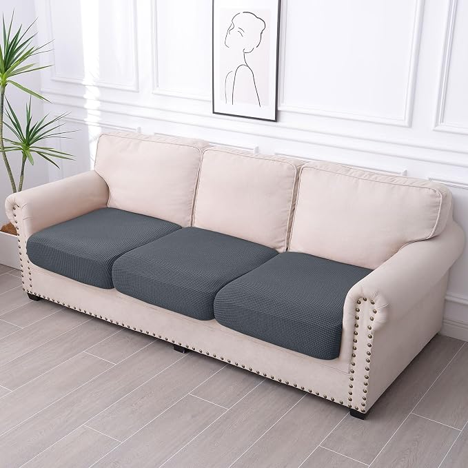 hyha Waterproof Couch Cushion Covers for Pets, Non Slip Sofa Seat Cover | Stretch Jacquard Fabric, Elastic Bottom, Non Slip Fit, Waterproof Protection, Pet Hair Protection (3 Pieces) - Image 3