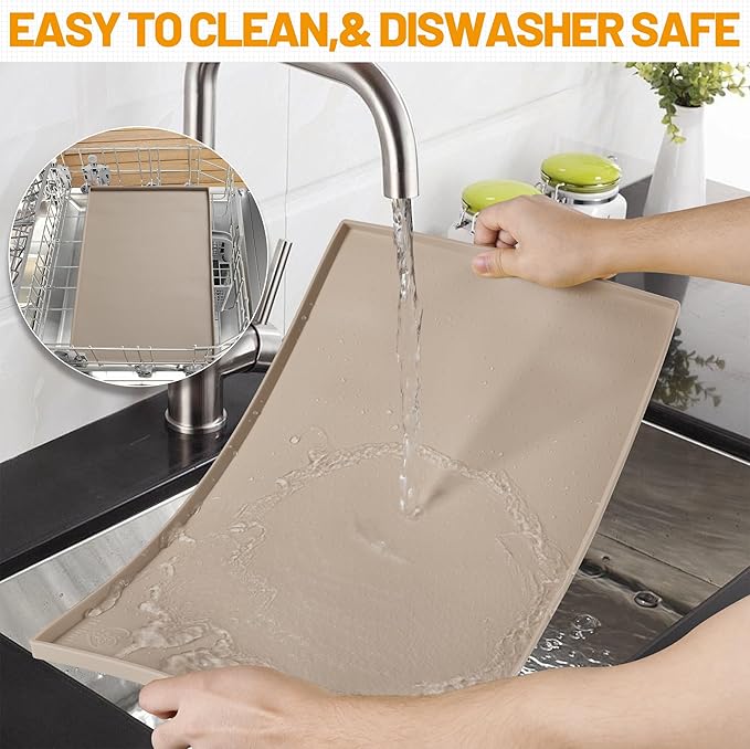 Hubulk Dog Feeding Mat,100% Waterproof Food Grade Silicone Pet Food and Water Bowl Placemat,Dishwasher, High Raised Edge to Prevent Spills,Nonslip Tray to Stop Messes on Floor（32"x24"x1.0", Taupe） - Image 7