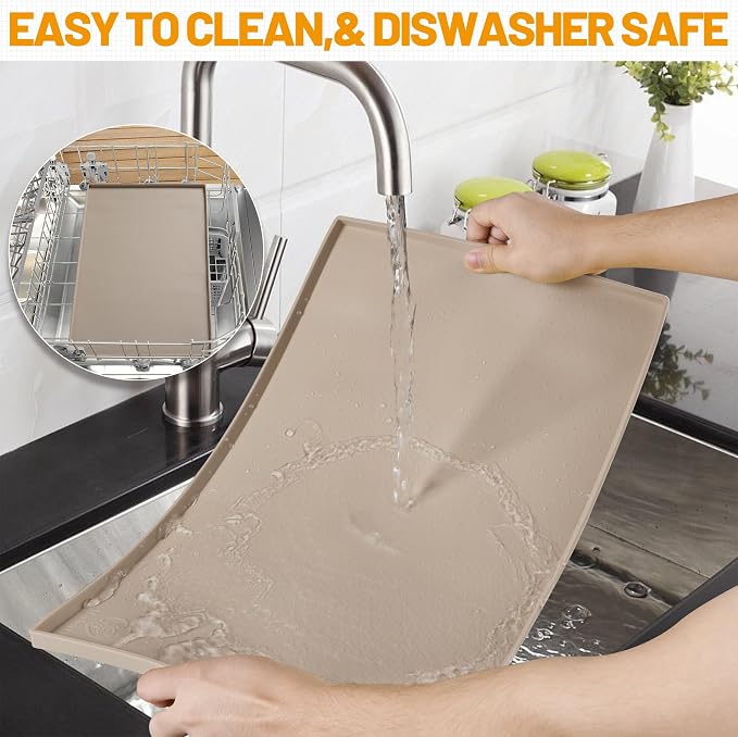 Hubulk Dog Feeding Mat,100% Waterproof Food Grade Silicone Pet Food and Water Bowl Placemat,Dishwasher, High Raised Edge to Prevent Spills,Nonslip Tray to Stop Messes on Floor（32"x24"x1.0", Taupe） - Image 7