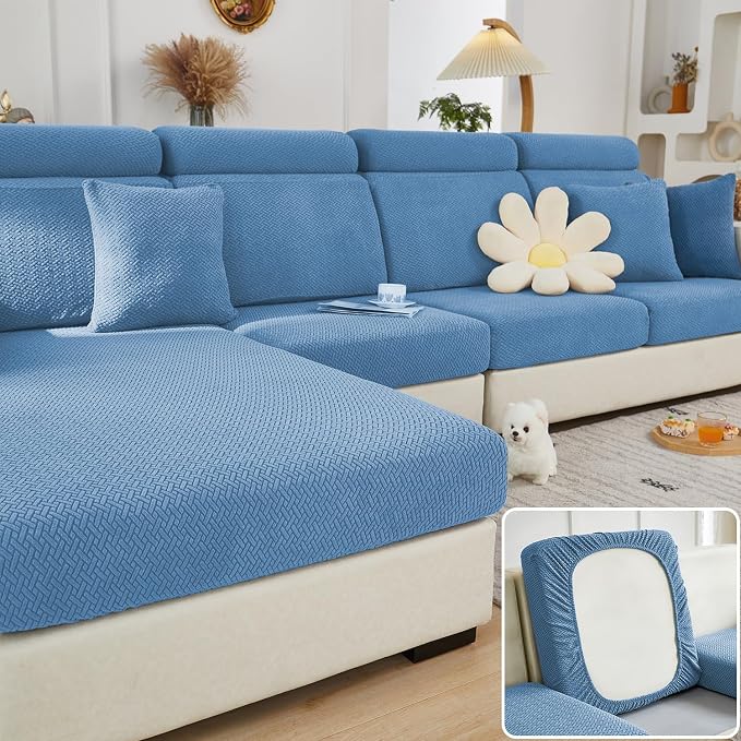 Couch Cushion Covers & Couch Cover for Sectional Sofas, Reversible Non-Slip Sofa Slipcovers, Washable Pet Proof Home Decor Protector (Blue, Back Cover M) by Unknown