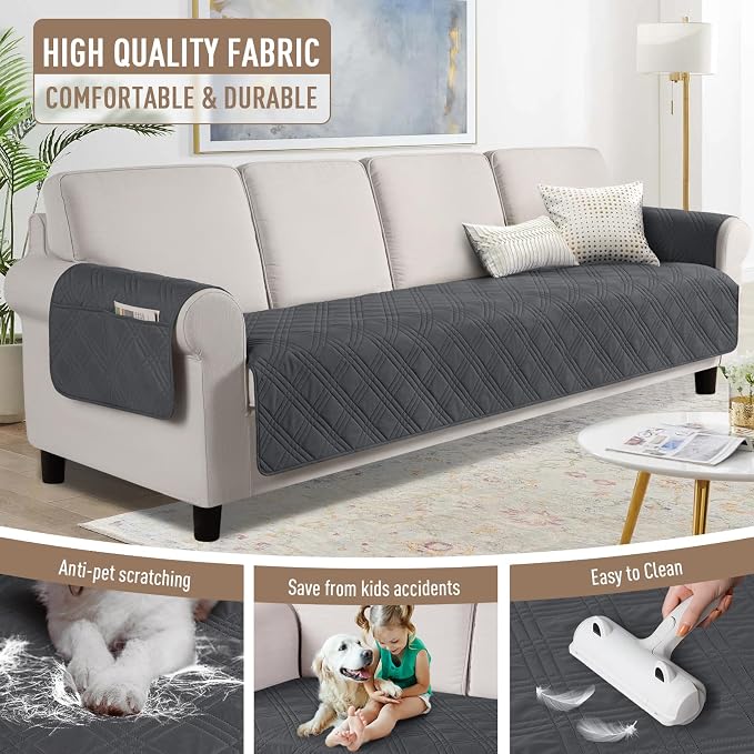 TAOCOCO Waterproof Oversized Sofa Covers for Pets Without Back Cover, Couch Seat Covers with Pocket for 4 Cushion Couches Washable Dog Couch Protector Sofa Slipcovers(Oversized Sofa, Charcoal Gray) - Image 6