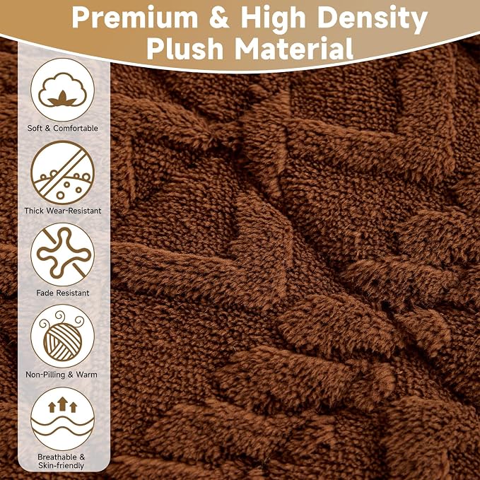 OTOB Couch Cover for Dogs Washable Pet Friendly, Non Slip Plush Fuzzy Love Seat Couch Covers Sofa Slipcovers, Geometric Jacquard Soft Pet Cushion Mat Furniture Protector (Dark Coffee, 27.6" x 59.1") - Image 2