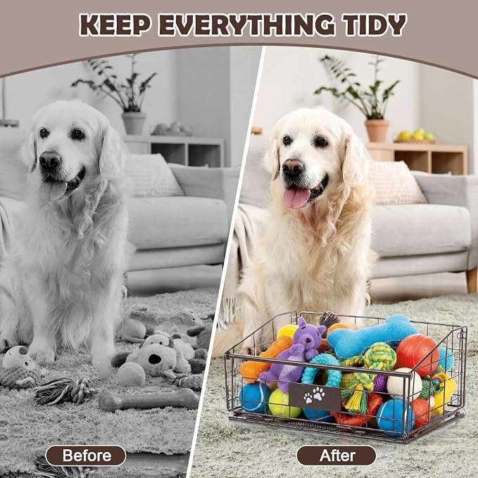 Mimorou 3 Pack Metal Dog Toy Baskets Multi-sized Foldable Dog Toy Bins Box Storage Container Organizer for Living Room Area Decorative Pet Accessories Coat Clothing Storage Holder Baskets(Bronze) - Image 3