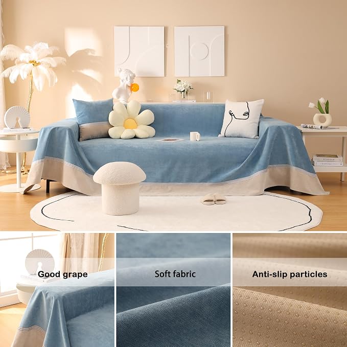 Waterproof Sofa Cover for Pets, Blue Couch Covers for Sectional Sofa, Simple Style Sofa Covers for 3 Cushion Couch, Waterproof, Durable and Washable, XXL 79" x 134" - Image 3