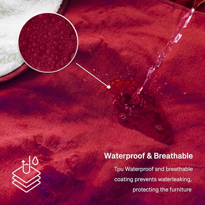 Waterproof Twin Size Blankets for Bed 60'' x 80'', Stain Proof Bed or Couch Cover, Water Resistant Mattress or Furniture Protector Large Size for Twin, Queen, King Beds(Red) - Image 2