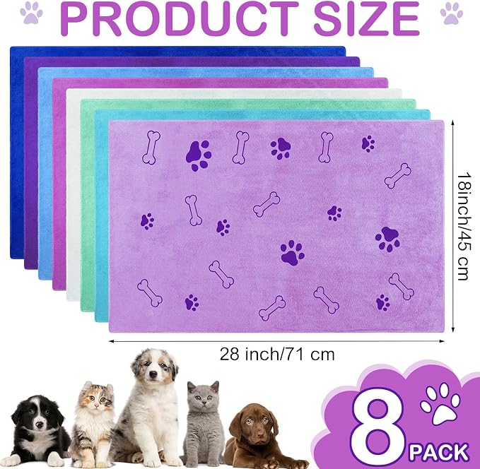 Chumia 8 Pcs Microfiber Dog Towels for Drying Dogs Cats 18 x 28 Inch Pet Towels Bulk for Medium Puppy Absorbent Fast Drying Paw Bath Bathing Supplies for Pets(Dog Paw and Bone,Classic Color) - Image 2