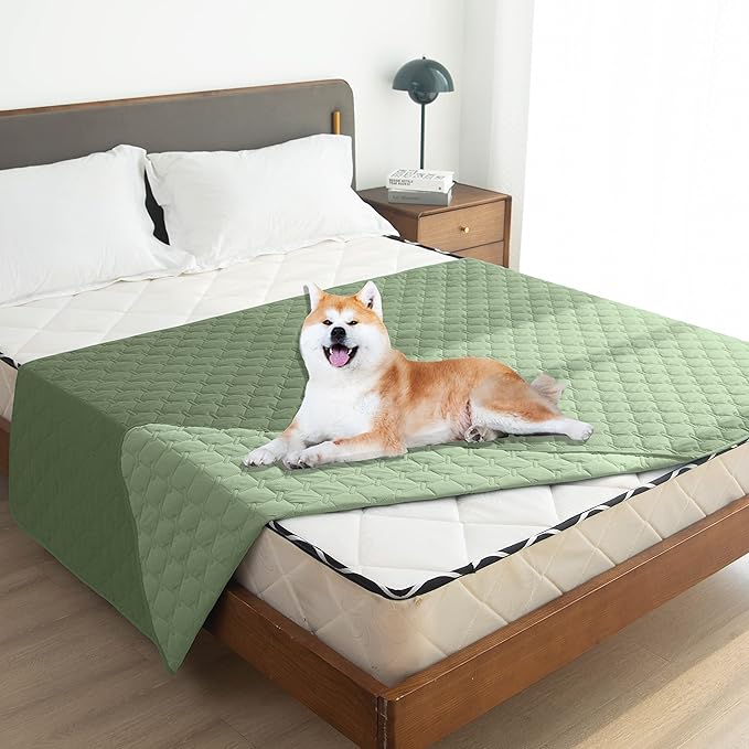gogobunny 100% Double-Sided Waterproof Dog Bed Cover Pet Blanket Sofa Couch Furniture Protector for Puppy Large Dog Cat, Reversible (82x102 Inch (Pack of 1), Dark Green/Light Green) - Image 2