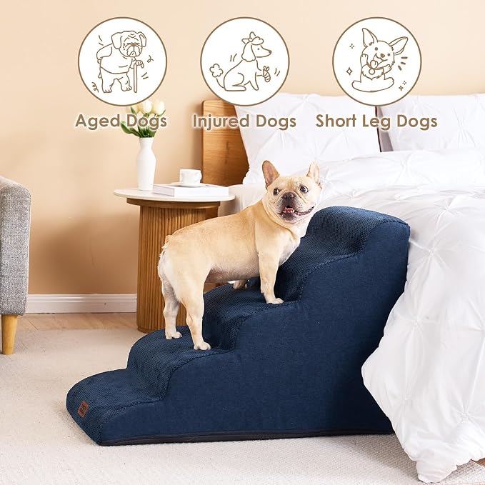 EHEYCIGA Curved Dog Stairs Ramp for High Beds 22.6" H, 5-Step Dog Steps for Small Dogs and Cats, Pet Stairs for High Bed Climbing, Non-Slip Balanced Pet Step Indoor, Navy - Image 4