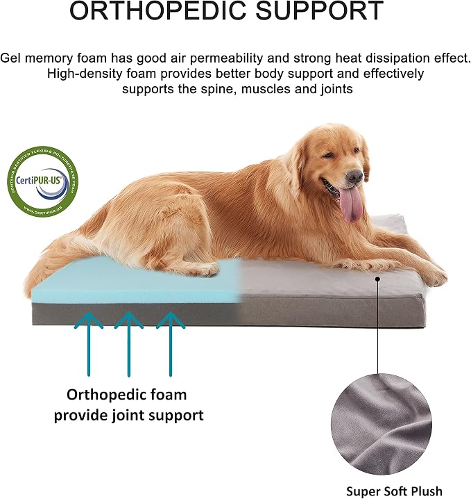 Jumbo Dog Bed for Large Dogs, Orthopedic Memory Foam Pet Bed, Washable Dog Crate Bed with Cooling Gel, Removable Cover & Waterproof Lining - Image 4