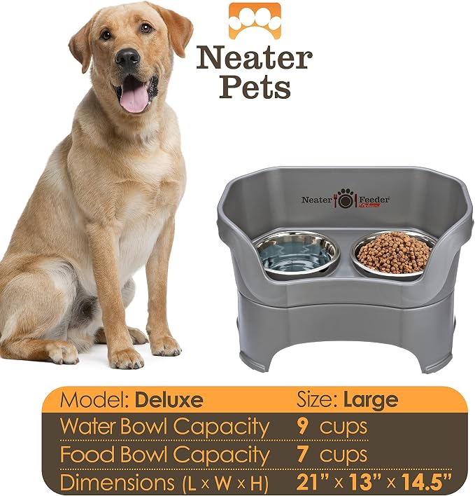 Neater Pet Brands Neater Feeder Deluxe Mess Proof Dog Bowls Elevated for Large Dogs Over 40 lbs, Made in USA, No Spill Raised Dog Food Bowl Stand Feeding Station, Food and Water Bowl Set, Gunmetal - Image 4
