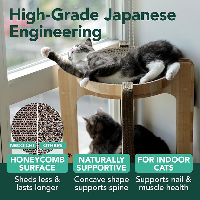 Necoichi Cat Scratcher Tower for Indoor Cats - Cat Scratching Post Lounger with Reversible Usability and Extra Comfort for Lounge, Cardboard Bed Couch / (Regular, Oak) - Image 4