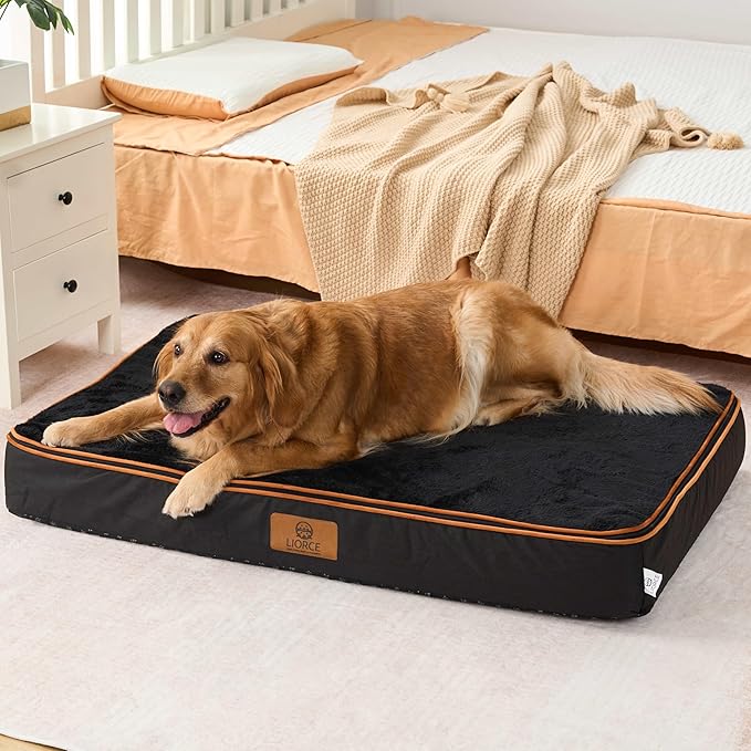 LIORCE Orthopedic Memory Foam XXL Dog Bed - 6" Thick Beds for Extra Large Sized Dog - Waterproof Removable Washable Cover & Wrap-Around Zipper - Ultimate Comfort & Easy Maintenance, Black by LIORCE