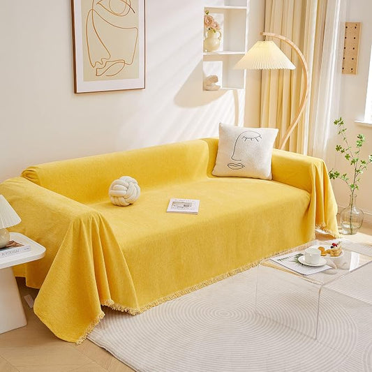 MEETSKY L Shaped Sofa Covers Sectional Couch Covers for 2 Cushion Couch Recliner Couch Slip Cover Modern Style for Living Room Decoration Simply Put Sofa Slipcovers for Pets, 71" x 118", Yellow by MEETSKY