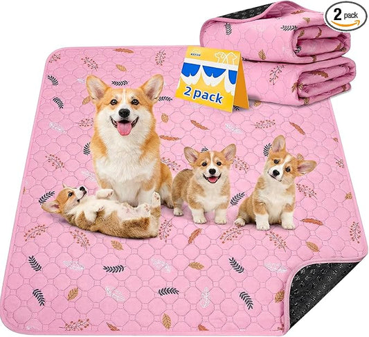 Sunheir 2-Pack Extra Large Reusable Dog Mat for Floor, Dog Playpen, Non-Slip Waterproof Dog Pee Pad, Super Absorbent Washable Pee Pads for Dogs, Pet Whelping Pads, Potty Training - Pink, 36" x 41" by SUNHEIR