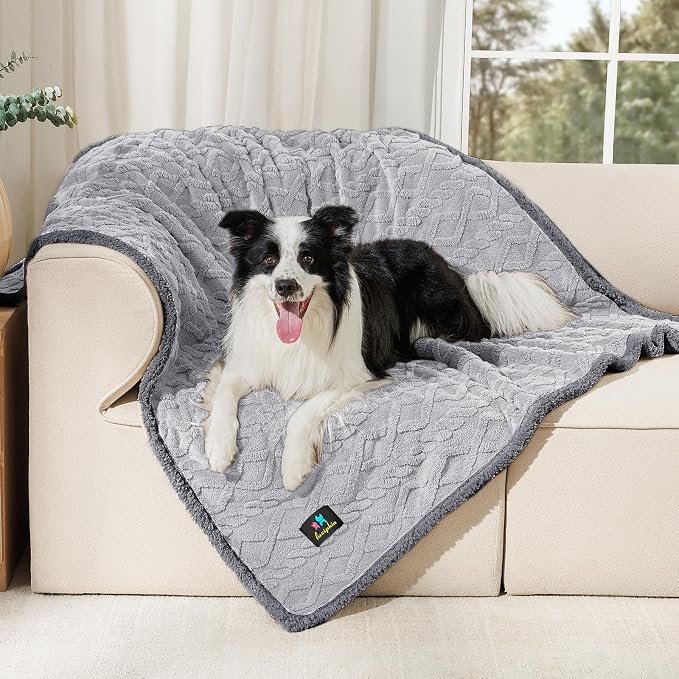Luciphia Waterproof Dog Blanket, Reversible Sherpa Fleece for Couch Cover | Reversible waterproof pet blanket soft fleece machine washable protect couch bed, Light Grey 65" x 57" by luciphia