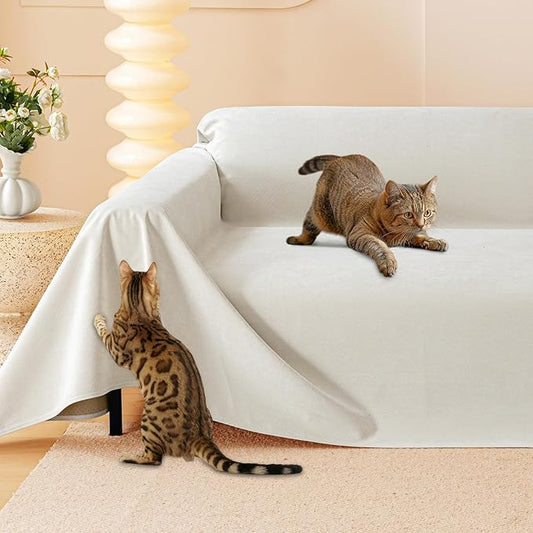 Cat Scratch Furniture Protector - Anti-Slip, Waterproof Sofa Cover to Keep Cats Off, Pet-Friendly Couch Protectors for 3 Cushion Couch, Beige Anti-Scratch Couch Cover for Pets and Kids 118"X71" | Pet-Friendly Couch Protector, Anti-Scratch & Anti-Slip S... by Loiion