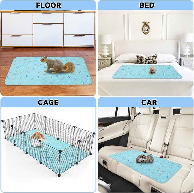 Sunheir 2 Pack Washable Guinea Pig Pee Pads, 24" x 48" Waterproof Reusable Guinea Pig Cage Liners, Absorbent Bedding Training Mat for Small Animal Guinea Pigs Rabbit Bunny Hamster - Sky Blue - Image 4