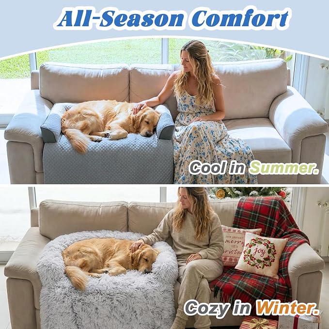 GGIB Cooling Dog Bed Mat with Bolster Pillow Washable Dog Couch Cover Breathable Summer Pet Couch Bed Protector Indoor(Small, Cooling Grey) - Image 8
