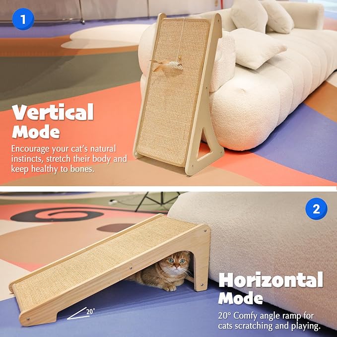 PETKARAY Cat Scratcher, Sisal Cat Scratching Ramp, L Shape Scratch Pad for Indoor Kitty, 27" Wall Furniture Protector with Mouse Toy - Image 4