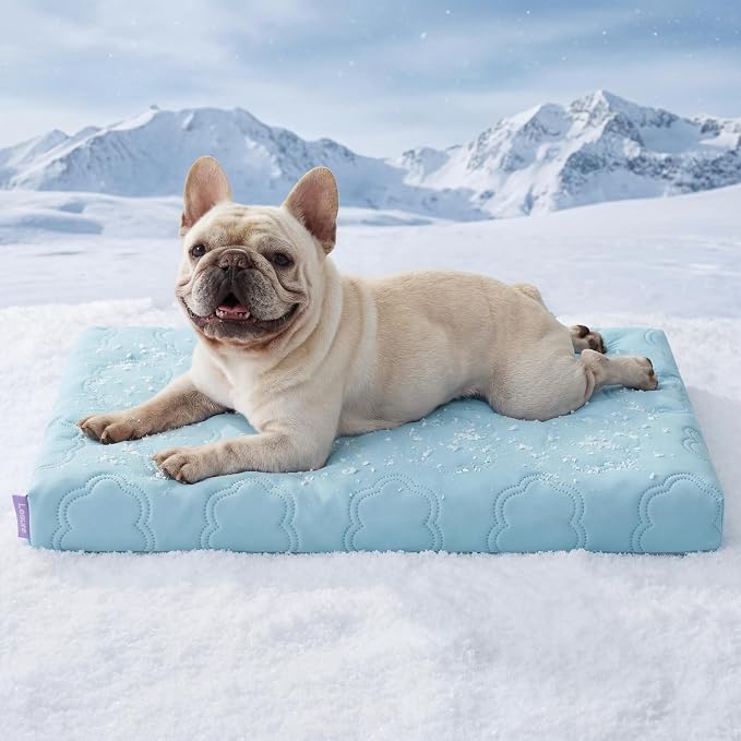 LESURE ApexCloud™ Cooling Dog Bed with Washable Cover for Medium Dogs, 29IN | Q-Max>0.5 Cool-Touch Fabric, Orthopedic Egg Crate Foam,Breathable Non-Slip Summer Mat,For Active Senior Long-Haired Pets,Blue by Lesure