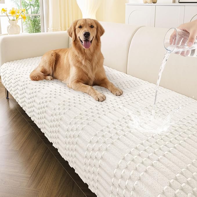 Smiry Waterproof Couch Covers for Dogs Washable, Non Slip Pet Sofa Cover | Plush Scratch Resistant Flannel Furniture Protector for Dogs, White, 43" x 82.7" by Smiry
