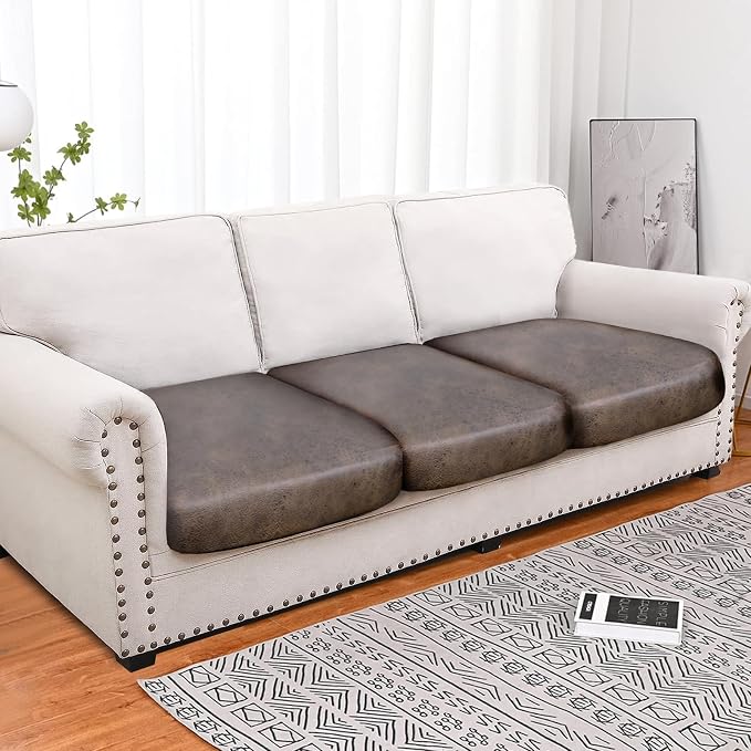 molasofa Leather Look Couch Cushion Covers, Stretch Sofa Cushion Covers for Sectional Armchair Loveseat Protector,Replacement Seat Cushion Slipcovers, Machine Washable (3 Cushion XL Sofa, Light Brown) - Image 4