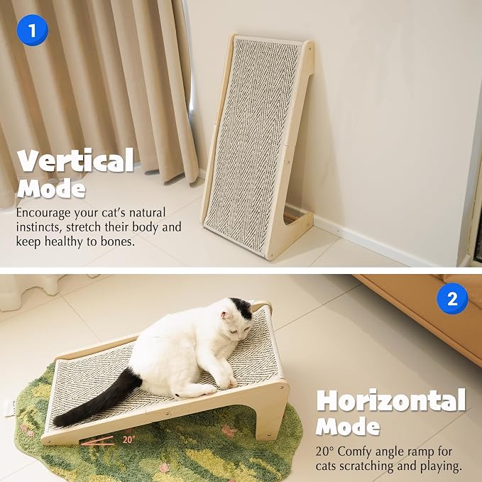 PETKARAY Sisal Cat Scratcher Ramp, L Shaped Scratching Post and Scratch Pad for Indoor Cats, Couch Furniture Protector, Chevron - Image 2