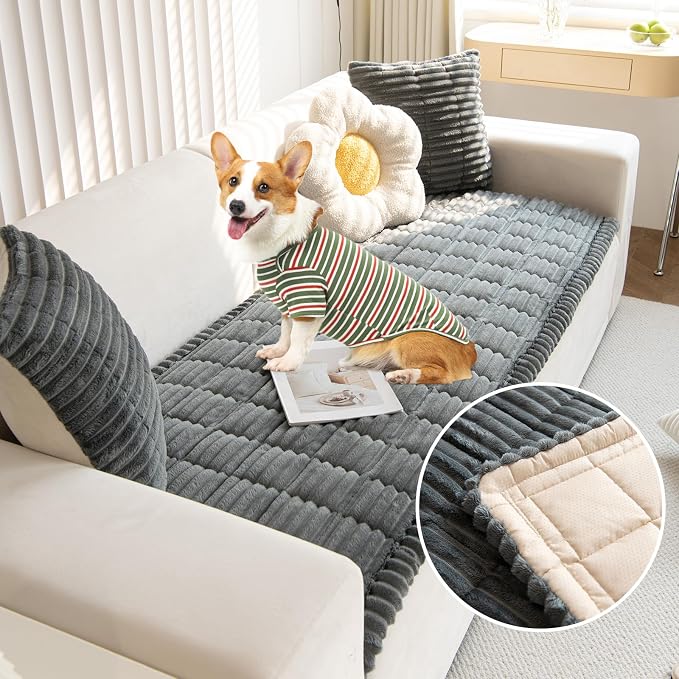 VClife Dog Sofa Cover, Non Slip Sofa Cover Washable, Dark Gray, 23.6" X 51" | Soft Fuzzy Couch Cover for 3 Cushion Couch Sofa Pet Friendly, Scratch Resistant Thick Furniture Protector for Sectional Sofa - Image 4