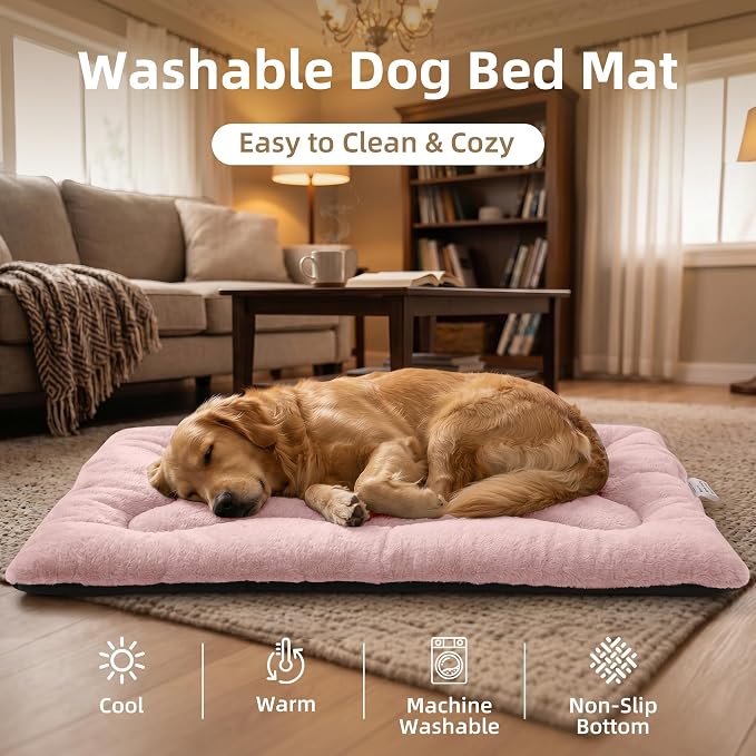 Dog Bed 24" for Metal Crate Pad, Washable Kennel Mat for Small Puppy & Cats | Soft faux rabbit fur, non-slip,machine wash/dry, plush cushioning, for crates, floors & travel, multiple sizes for all breeds - Image 6