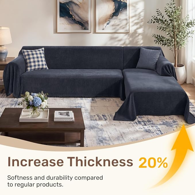 2 Pieces Sectional Couch Covers L Shaped Cover XXL Navy Blue | Thick Washable Fabric for L Shaped Sectional Sofa, Anti-Pet Hair, Stain & Wear Resistant, Easy Care & Installation - Image 3