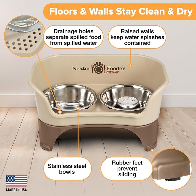 Neater Feeder - Express Model w/Slow Feed Bowl - Mess-Proof Dog Bowls (M/L, Cappuccino) Made in USA –Elevated, No Spill, Non-Tip, Non-Slip, Raised Stainless Steel Food/Water Pet Bowls Aid Digestion - Image 5