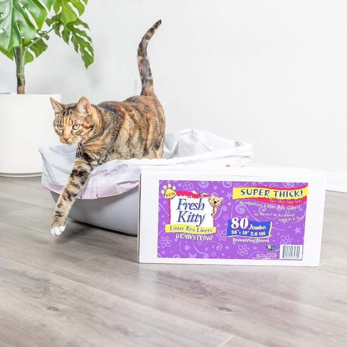 80 Count Fresh Kitty Litter Box Liners Super Thick, Durable, Easy Clean Up Jumbo Drawstring Scented Litter Pan Liners, Bags for Pet Cats - Image 7