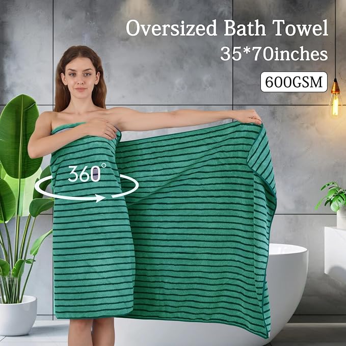 Mistyrose Bath Towels,4 Pack 35"x70" Large Bath Towels Microfiber Absorbent XL Bath Sheets Super Soft Towels for Bathroom Quick Dry Oversized Shower Towels for Family Hotel Spa Gym(Emerald Green) - Image 2