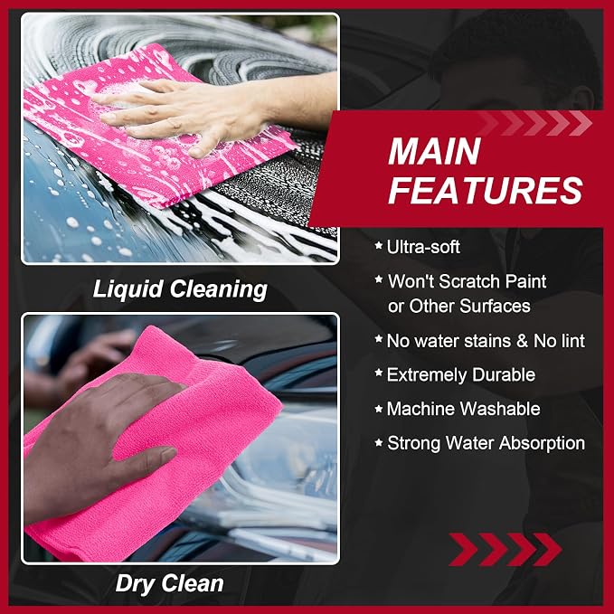 Oudain 200 Pcs Microfiber Cleaning Cloth 16x16 Inch Microfiber Towels for Car Ultra Absorbent Cleaning Rags Reusable Lint Free Streak Free Detailing Towel for Car Washing Drying Dusting (Pink) - Image 5