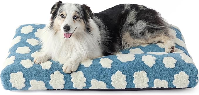 LE SURE Cute Aesthetic XL Dog Bed for Crate,Jacquard Thick Pet Pillow44x32 | Shredded Chopped Foam,Modern Plush Crate Cushion Gift for Extra Large Dog, Waterproof Washable Cover, Anti Slip Bottom, Blue by Lesure