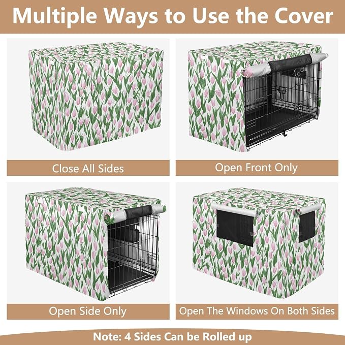 Dog Crate Cover Kennel Cover for Dog Cages Breathable for Wire Cage Indoor Outdoor Small Tulips Pink - Image 5