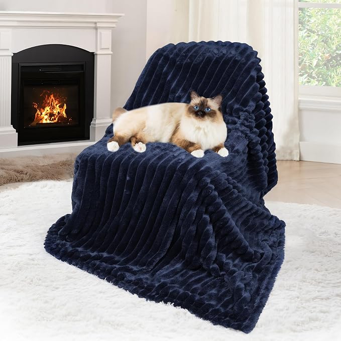 Waterproof Pet Blanket for Large Dogs & Cats - Reversible Calming Plush, Washable Furniture Cover for Couch, Bed, Car Seat, Blocks Leaks, Stains & Pet Fur (Navy, 30"x40") - Image 3