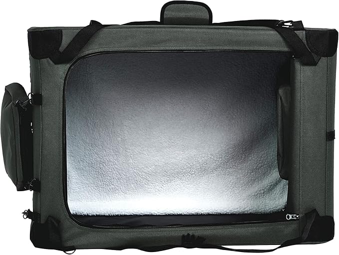 Amazon Basics Folding Portable Soft Pet Dog Crate Carrier Kennel with Fleece Pad, 30 x 21 x 21 inches, Grey