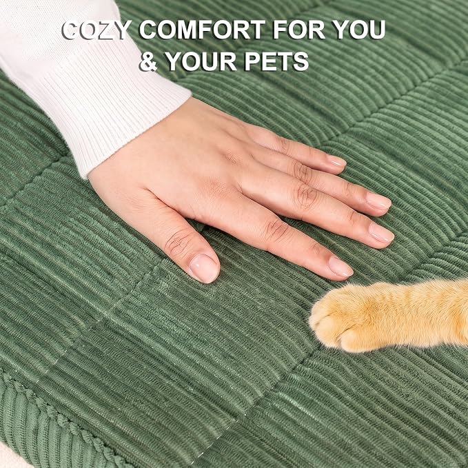 KRFOONN Couch Cover for Dogs Washable Sofa Covers for 3 Cushion Non-Slip Fuzzy Couch Cushion Covers Sofa Slipcovers Couches Furniture Protector with Elastic Straps for Dogs Pets Mat(Green,27.6" x 59") - Image 3