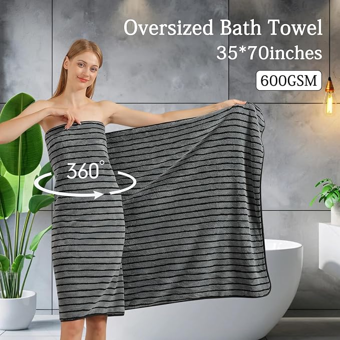 Mistyrose Bath Towels,4 Pack Black Stripe 35"x70" Large Bath Towels Microfiber Absorbent XL Bath Sheets Super Soft Towels for Bathroom Quick Dry Oversized Shower Towels for Family Hotel Spa Gym - Image 2