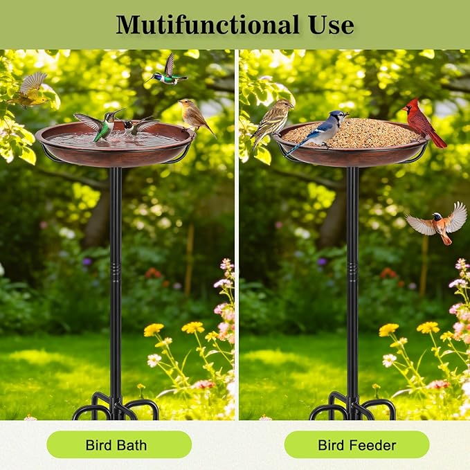 Gtongoko 10" Dia Bowl Small Metal Bird Bath for Outside Heavy Duty, 29" Height Bird Feeder Birdbaths for Outdoors, Garden Bird Bath Bowl with 5-prongs Base - Image 6