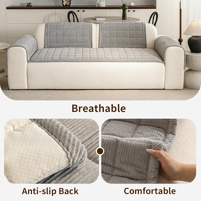 Couch Covers for Dogs Washable, Non Slip Couch Covers for Loveseat Sofa Pet Friendly, Soft Fuzzy Sofa Covers for Pet, Dog Couch Cover Furniture Protector(1PC,Light Grey,27.6"x94.5") - Image 4