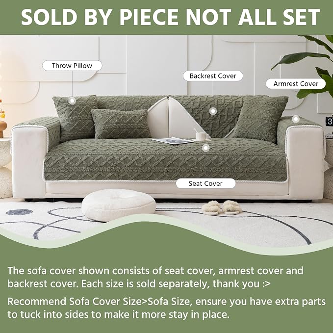 OTOB All Season Couch Cover for Dogs Washable, Anti Slip Soft Plush Geometric Jacquard Love Seat Sofa Slipcovers, Kids Pet Friendly Furniture Protector Couch Covers, 1 Piece (Dusty Green, 27.6"x59.1") - Image 7