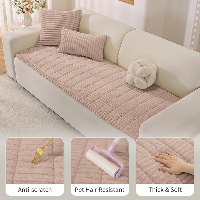Couch Cover for Dogs,Washable Non-Slip Pet Friendly Sofa Protector | Thick Flannel Sofa Cover,Nonslip, Washable,Anti-Pilling,Pet Friendly,for Dogs & Cats,Cozy Protect Against Fur,27.6" x 70.9" - Image 4