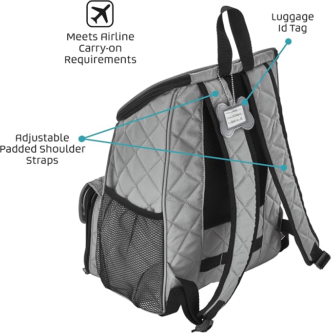 Mobile Dog Gear, Dog Travel Bag, Deluxe Quilted Weekender Backpack, Includes Lined Food Carriers and 2 Collapsible Dog Bowl, Gray - Image 6