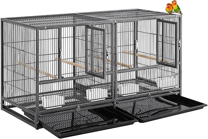 Single Durable Stacker Center Divided Breeder Breeding Bird Flight Double Rolling Cage for Aviaries Canaries Cockatiels Lovebirds Finches Budgies Small Parrots by Mcage