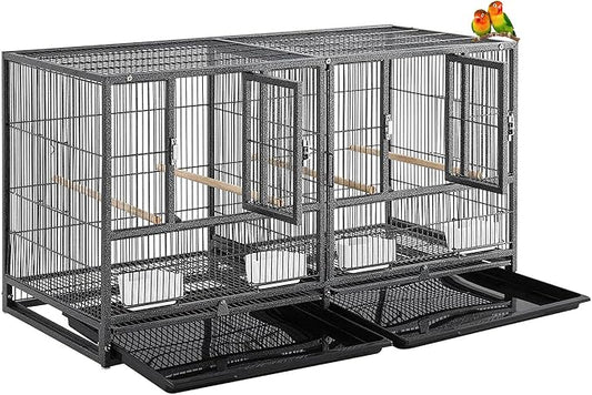 Single Durable Stacker Center Divided Breeder Breeding Bird Flight Double Rolling Cage for Aviaries Canaries Cockatiels Lovebirds Finches Budgies Small Parrots by Mcage