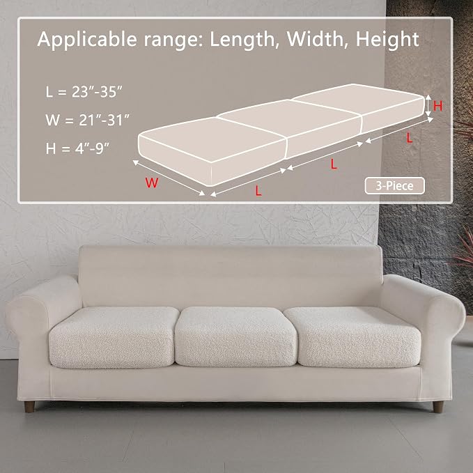 OHSIO Couch Cushion Covers for Sectional Sofa, Stretch Soft Sofa Slipcovers Washable Wear-Resistant Universal Furniture Protector for Living Room(3 Seaters Covers, Ivory) - Image 2