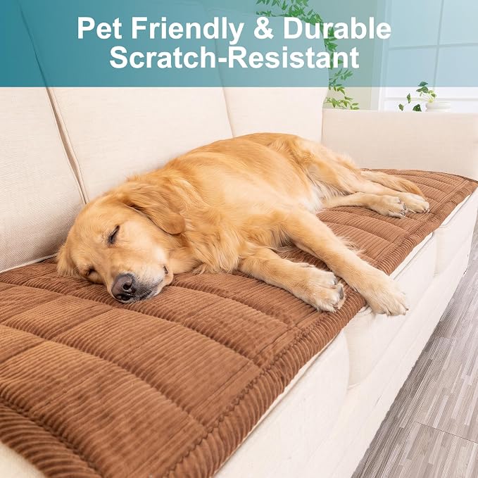 KRFOONN Couch Cover for Dogs Washable Sofa Covers for 3 Cushion Non-Slip Fuzzy Couch Cushion Covers Sofa Slipcovers Furniture Protector with Elastic Straps for Dogs Pets Mat (Coffee, 27.6" x 59") - Image 5
